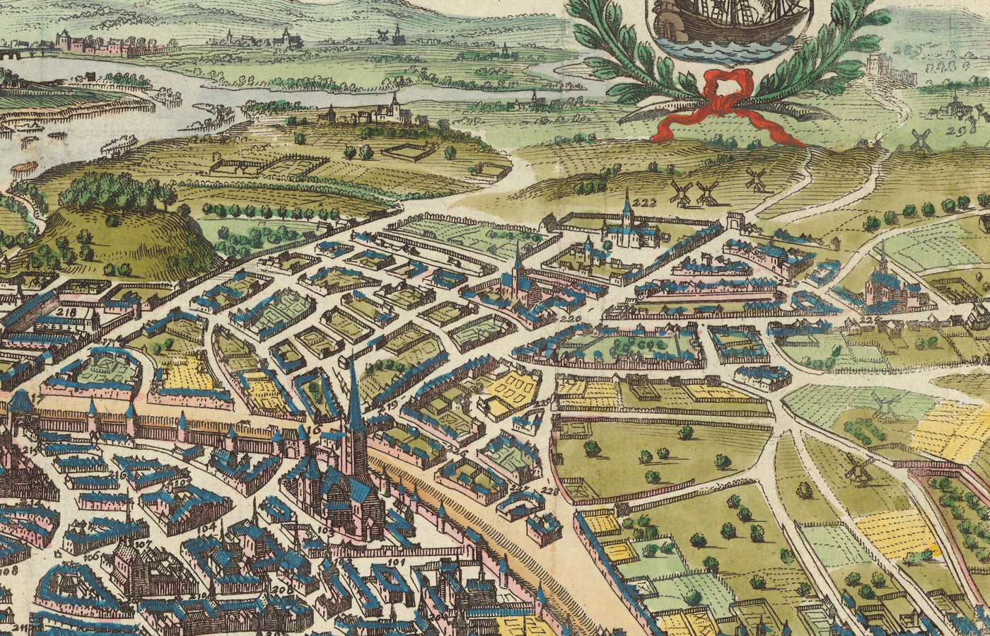 Old Map of Paris, 1655 by Caspar Merian - Ile Saint Louis and de la Cite, Pont Neuf, Seine, Notre Dame