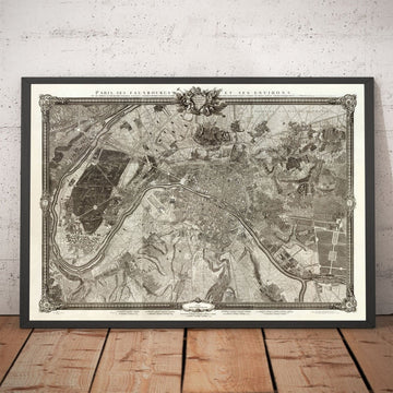 Mappa Antica Rara di Parigi, 1795 di Roussel - Museo del Louvre del XVIII secolo, Les Invalides, Champs-Élysées 