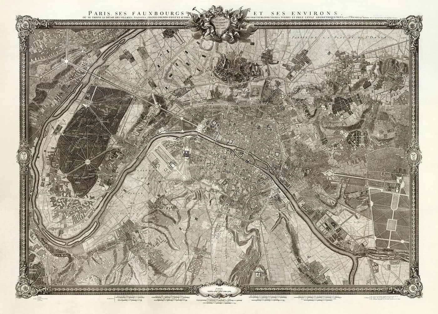 Rare Old Map of Paris, 1795 by Roussel - 18th Century Louvre, Les Invalides, Champs-Élysées