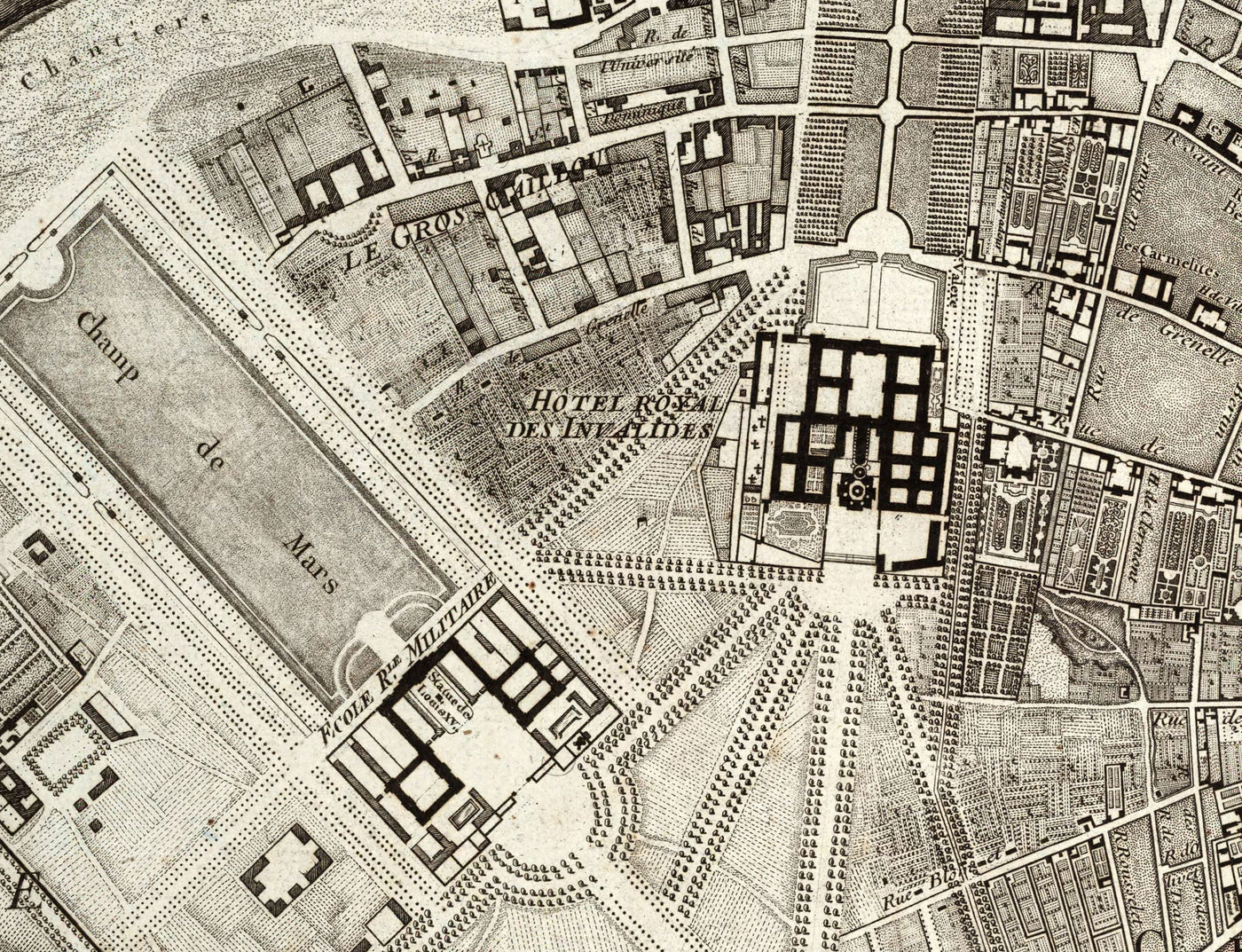 Rare Old Map of Paris, 1795 by Roussel - 18th Century Louvre, Les Invalides, Champs-Élysées