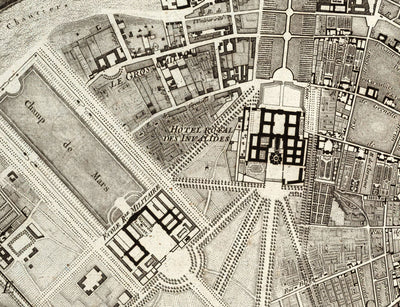 Rare Old Map of Paris, 1795 by Roussel - 18th Century Louvre, Les Invalides, Champs-Élysées