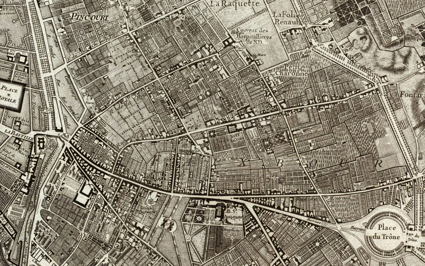 Rare Old Map of Paris, 1795 by Roussel - 18th Century Louvre, Les Invalides, Champs-Élysées