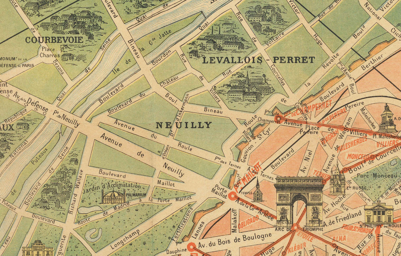 Antiguo mapa del metro de París, 1920, por Robelin - Torre Eiffel, Louvre, Campos Elíseos, mapa del metro