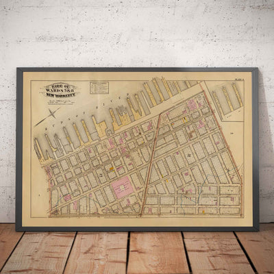 Alte Karte von Hudson Square & Tribeca, 1879 - Untermanhattan Wards NYC, Houston St, Holland Tunnel, Canal St, Varick St, Hudson St 
