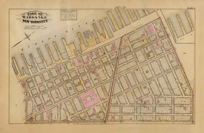 Alte Karte von Hudson Square & Tribeca, 1879 - Untermanhattan Wards NYC, Houston St, Holland Tunnel, Canal St, Varick St, Hudson St 