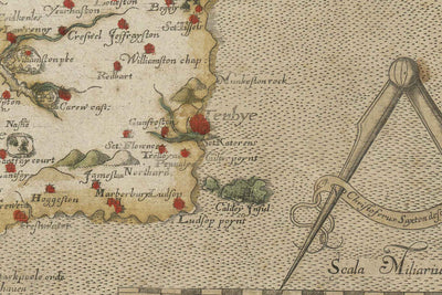 Alte Karte von Pembrokeshire, Wales aus dem Jahr 1578 von Christopher Saxton - Pembroke, Newport, Cardigan, Fishguard, Haverfordwest 