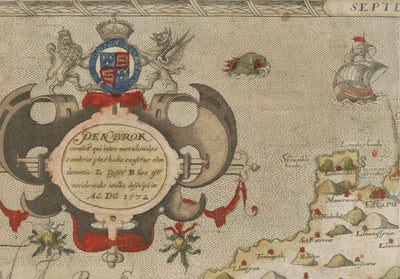 Alte Karte von Pembrokeshire, Wales aus dem Jahr 1578 von Christopher Saxton - Pembroke, Newport, Cardigan, Fishguard, Haverfordwest 