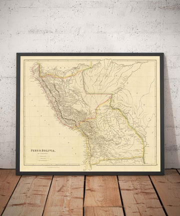 Ancienne carte du Pérou et de la Bolivie, 1842 par Arrowsmith - Haut Pérou, Chili, Amérique du Sud, Andes, La Paz, Lima, Atacama