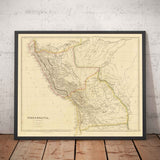 Ancienne carte du Pérou et de la Bolivie, 1842 par Arrowsmith - Haut Pérou, Chili, Amérique du Sud, Andes, La Paz, Lima, Atacama