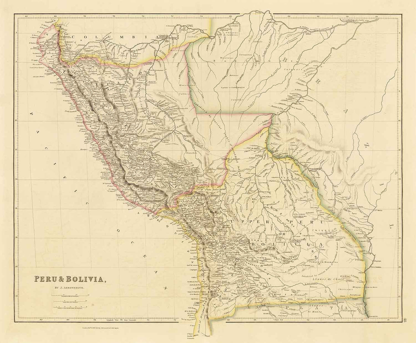 Mapa antiguo de Perú y Bolivia, 1842 por Arrowsmith - Alto Perú, Chile, América del Sur, Andes, La Paz, Lima, Atacama