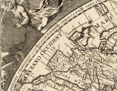 Mapa del Viejo Mundo, 1700 - Mapa del Atlas Antiguo Monocromo raro, Arte de la Pared Vintage por Paolo Petrini