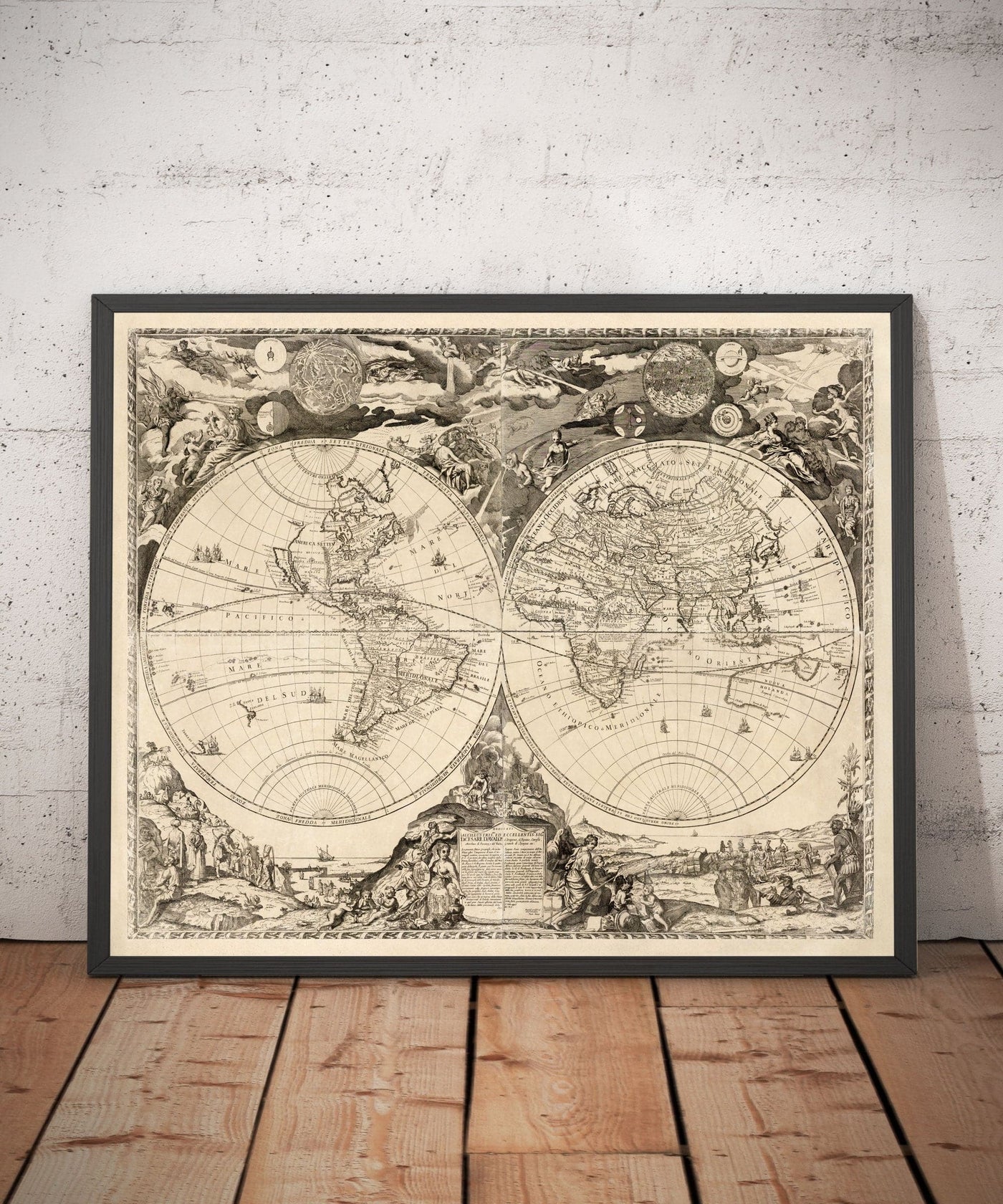 Mapa del Viejo Mundo, 1700 - Mapa del Atlas Antiguo Monocromo raro, Arte de la Pared Vintage por Paolo Petrini
