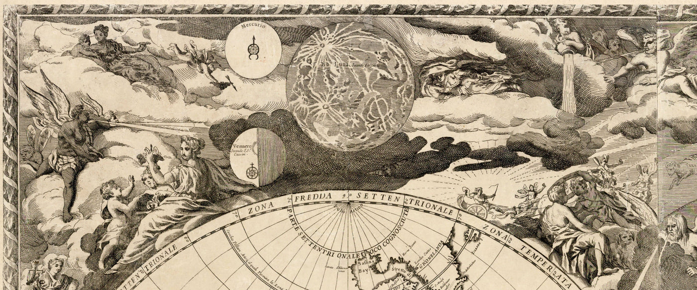 Mapa del Viejo Mundo, 1700 - Mapa del Atlas Antiguo Monocromo raro, Arte de la Pared Vintage por Paolo Petrini