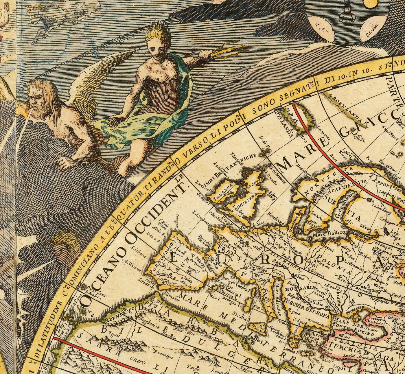 Old World Atlas Map, 1700 by Paolo Petrini - Rare Antique Handcoloured Map
