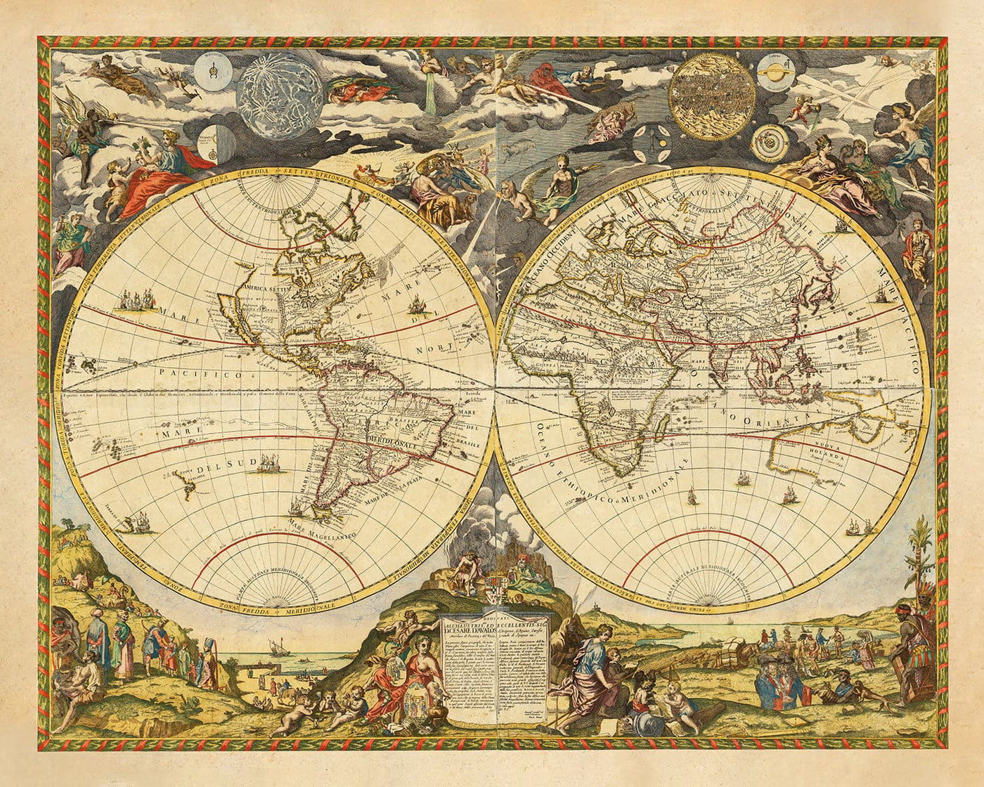 Old World Atlas Map, 1700 by Paolo Petrini - Rare Antique Handcoloured Map
