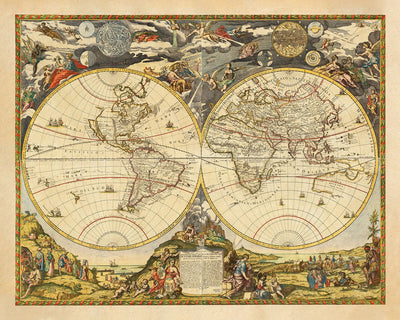 Old World Atlas Map, 1700 by Paolo Petrini - Rare Antique Handcoloured Map