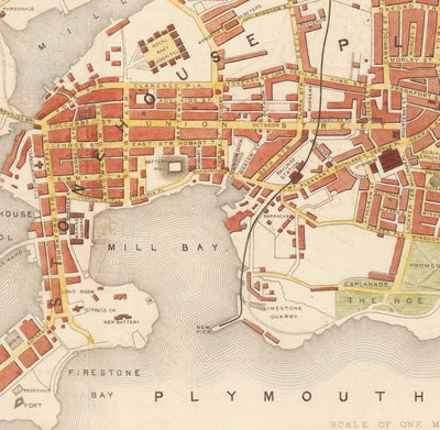 Old Handcoloured Map of Plymouth in 1851 by Tallis, Rapkin - Stonehouse, Devonport