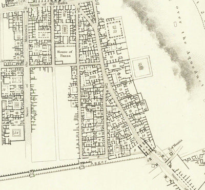 Mapa antiguo de Pompeya en 1832 por SDUK - Monte Vesubio, Casa de Pansa, Foro, Teatro Grande, Casa de los Vettii, Casa del Fauno