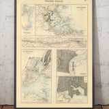 Ancienne carte des ports du nord des États-Unis, 1872 par Fullarton - Hudson River, Boston, Philadelphie, New York, Portland