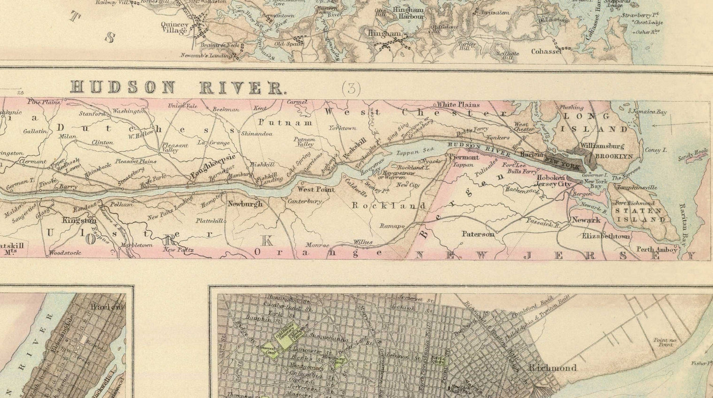 Alte Karte der Häfen und Hafenanlagen im Norden der USA, 1872 von Fullarton - Hudson River, Boston, Philadelphia, New York, Portland 