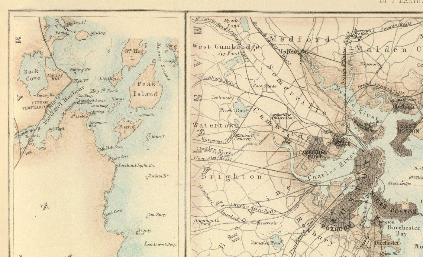 Alte Karte der Häfen und Hafenanlagen im Norden der USA, 1872 von Fullarton - Hudson River, Boston, Philadelphia, New York, Portland 