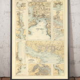 Mappa antica dei porti e dei porti nel sud-est dell'Inghilterra, 1872 di Fullarton - Margate, Dover, Falmouth, Folkestone, Portsmouth 