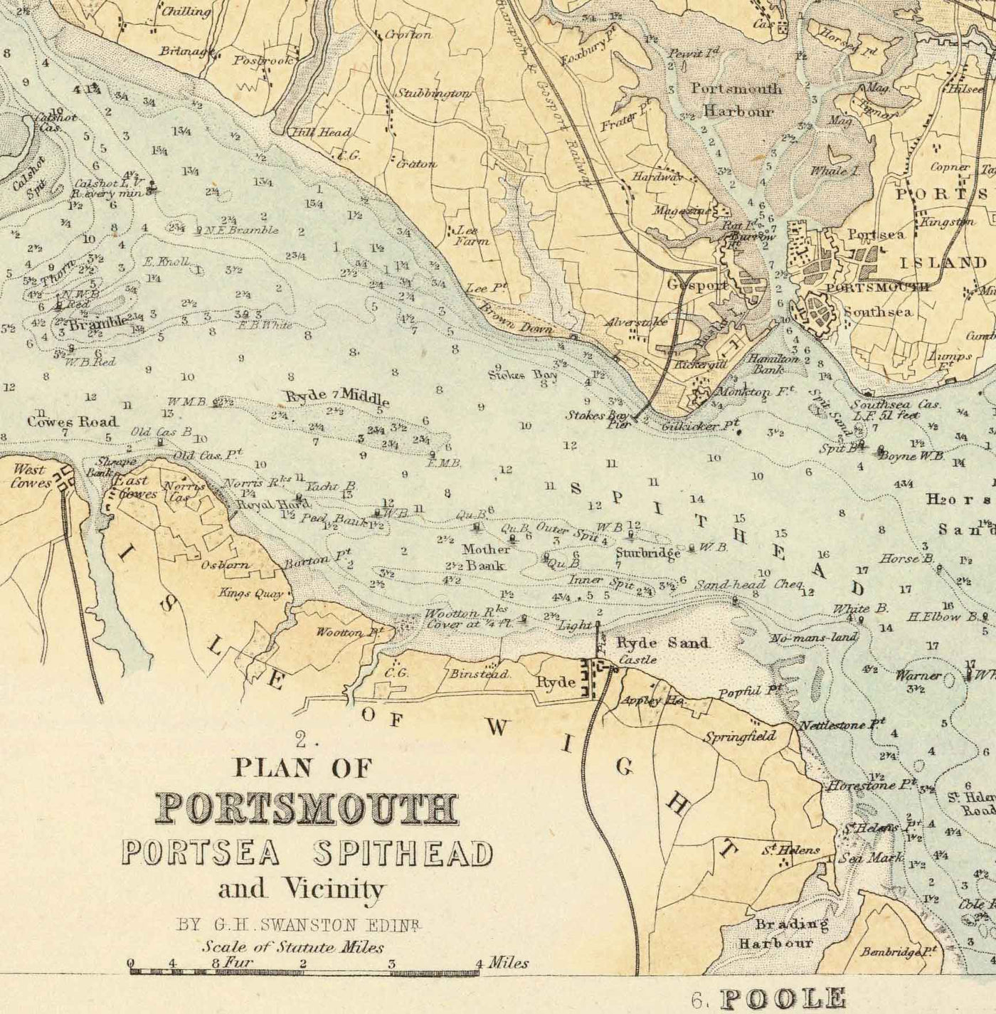 Antiguo mapa de los puertos del sureste de Inglaterra, 1872 por Fullarton - Margate, Dover, Falmouth, Folkestone, Portsmouth
