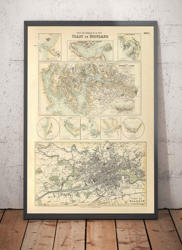Old Map of the Ports & Harbours of the West Coast of Scotland, 1872 by Fullarton - Glasgow, Largs, Portpatrick, Irvine, Ayr