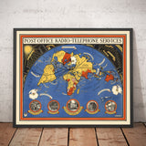 Post Office Radio Telephone World Map, 1935 by Max Gill - British Empire Wireless Network Wall Chart