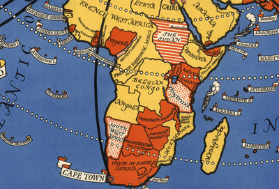 Post Office Radio Telephone World Map, 1935 by Max Gill - British Empire Wireless Network Wall Chart