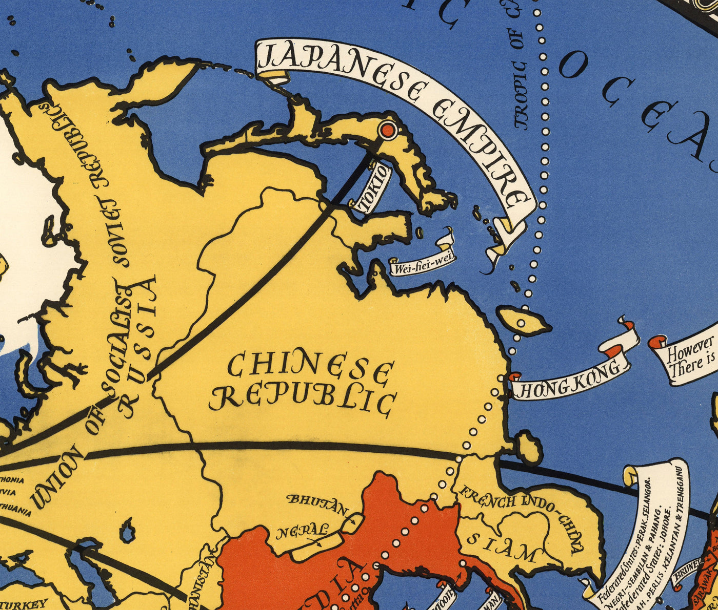 Post Office Radio Telephone World Map, 1935 by Max Gill - British Empire Wireless Network Wall Chart