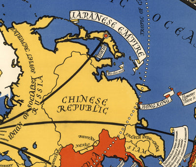 Post Office Radio Telephone World Map, 1935 by Max Gill - British Empire Wireless Network Wall Chart