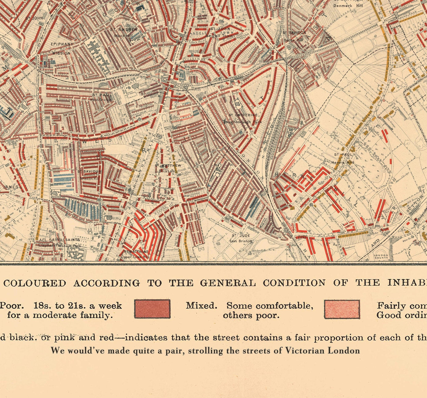 Karte der Armut in London 1898-9, östlicher Bezirk, von Charles Booth - Isle of Dogs, Surrey Quays, West India, Canary Wharf - E3, E14, SE16, SE8, SE10 