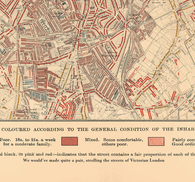 Karte der Armut in London 1898-9, östlicher Bezirk, von Charles Booth - Isle of Dogs, Surrey Quays, West India, Canary Wharf - E3, E14, SE16, SE8, SE10 