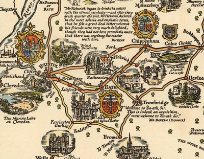 Pratts Plan of Bath Road, 1930 by A.E. Taylor - London, Berkshire, Wiltshire, Gloucestershire, Somerset - Old Vintage Car Map - Esso, Standard Oil