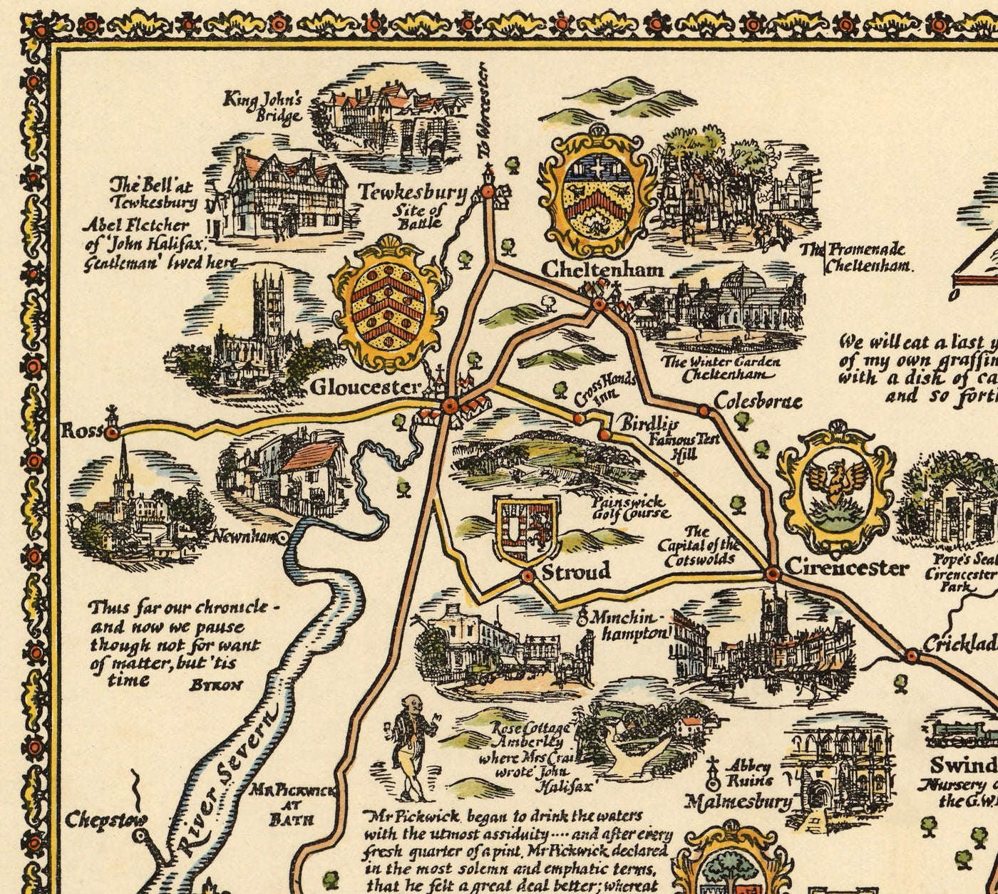 Pratts Plan of Bath Road, 1930 by A.E. Taylor - London, Berkshire, Wiltshire, Gloucestershire, Somerset - Old Vintage Car Map - Esso, Standard Oil