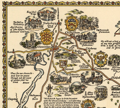 Pratts Plan of Bath Road, 1930 by A.E. Taylor - London, Berkshire, Wiltshire, Gloucestershire, Somerset - Old Vintage Car Map - Esso, Standard Oil