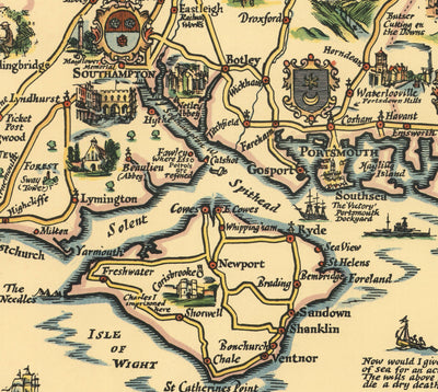 Esso Plan of Roads to the South Coast 1931 - Kent, Sussex, Surrey, Hampshire - Old Vintage Car Map - Pratts, Standard Oil