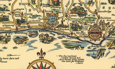 Esso Plan of Roads to the South Coast 1931 - Kent, Sussex, Surrey, Hampshire - Old Vintage Car Map - Pratts, Standard Oil