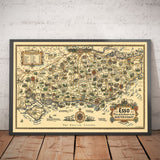 Plan Esso des routes de la côte sud 1931 - Kent, Sussex, Surrey, Hampshire - Ancienne carte automobile d'époque - Pratts, Standard Oil