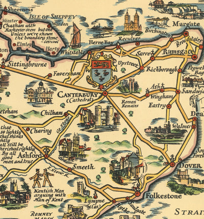 Esso Plan of Roads to the South Coast 1931 - Kent, Sussex, Surrey, Hampshire - Old Vintage Car Map - Pratts, Standard Oil