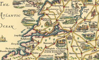 Pratts High Test Plan of Ireland, Eire, 1933 - Dublin, Belfast, Ulster - Old Vintage Motoring Car Map - Esso, Standard Oil