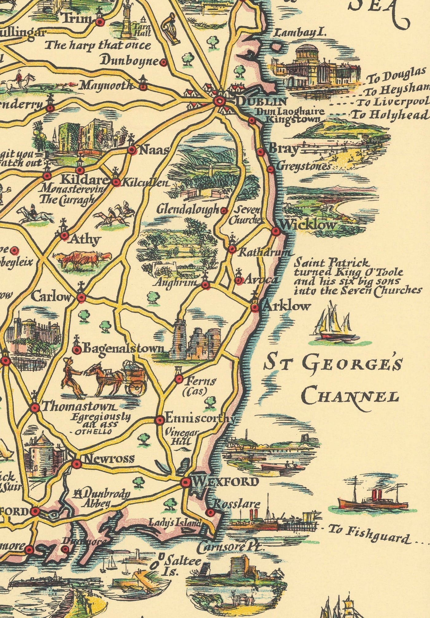 Pratts High Test Plan of Ireland, Eire, 1933 - Dublin, Belfast, Ulster - Old Vintage Motoring Car Map - Esso, Standard Oil