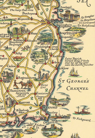 Pratts High Test Plan of Ireland, Eire, 1933 - Dublin, Belfast, Ulster - Old Vintage Motoring Car Map - Esso, Standard Oil