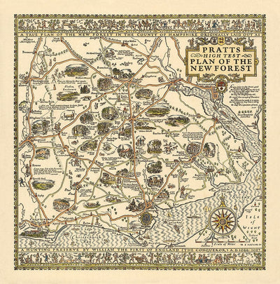 Pratts High Test Plan of the New Forest, 1930 - Hampshire, Lyndhurst - Old Vintage Motoring Car Map - Esso, Standard Oil