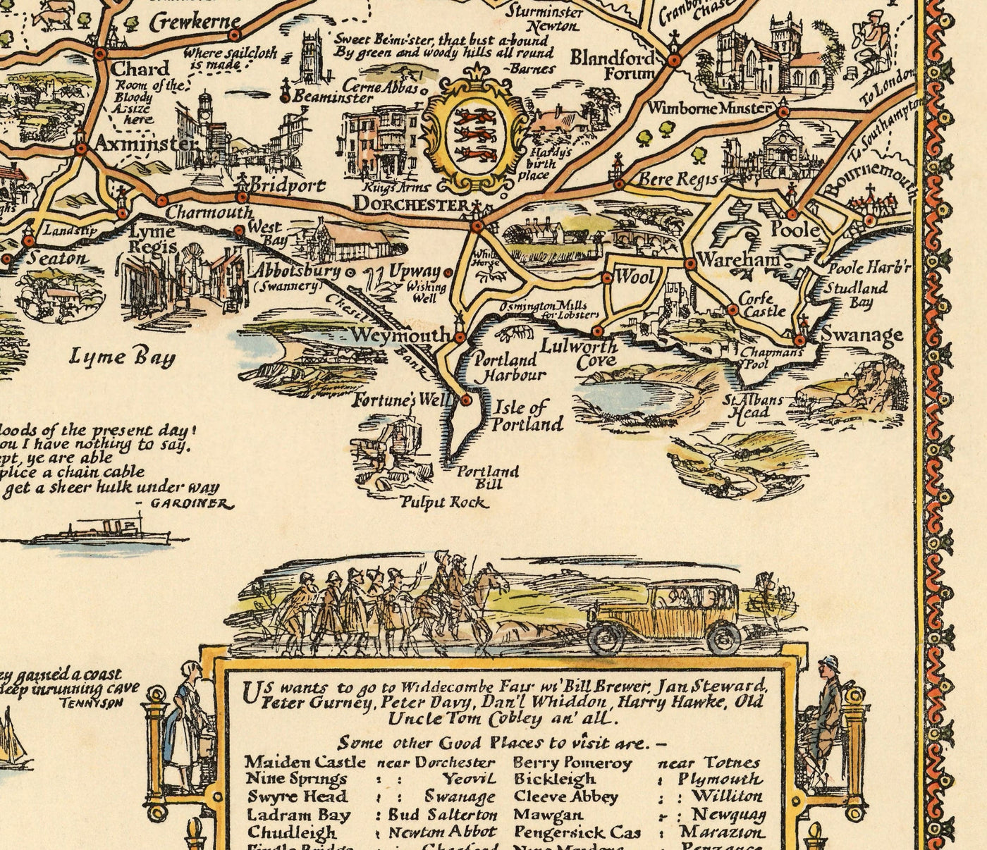 Pratts Plan des West Country, 1932 von A.E. Taylor - Somerset, Dorset, Devon, Cornwall - Alte Vintage-Autokarte - Esso, Standard Oil 