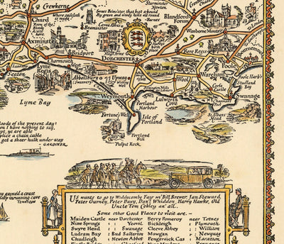 Pratts Plan des West Country, 1932 von A.E. Taylor - Somerset, Dorset, Devon, Cornwall - Alte Vintage-Autokarte - Esso, Standard Oil 