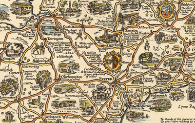 Pratts Plan des West Country, 1932 von A.E. Taylor - Somerset, Dorset, Devon, Cornwall - Alte Vintage-Autokarte - Esso, Standard Oil 