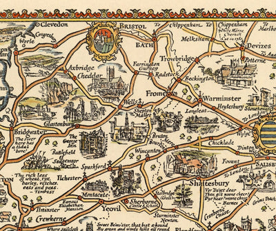 Pratts Plan des West Country, 1932 von A.E. Taylor - Somerset, Dorset, Devon, Cornwall - Alte Vintage-Autokarte - Esso, Standard Oil 