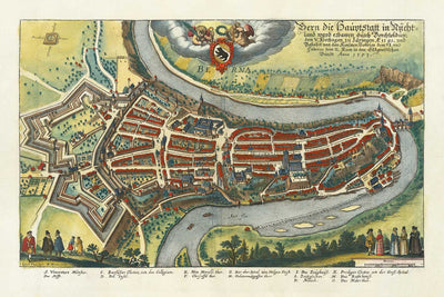 Antiguo mapa de Berna en 1645 por Merian Matthaus - 300 aniversario de la Confederación Helvética